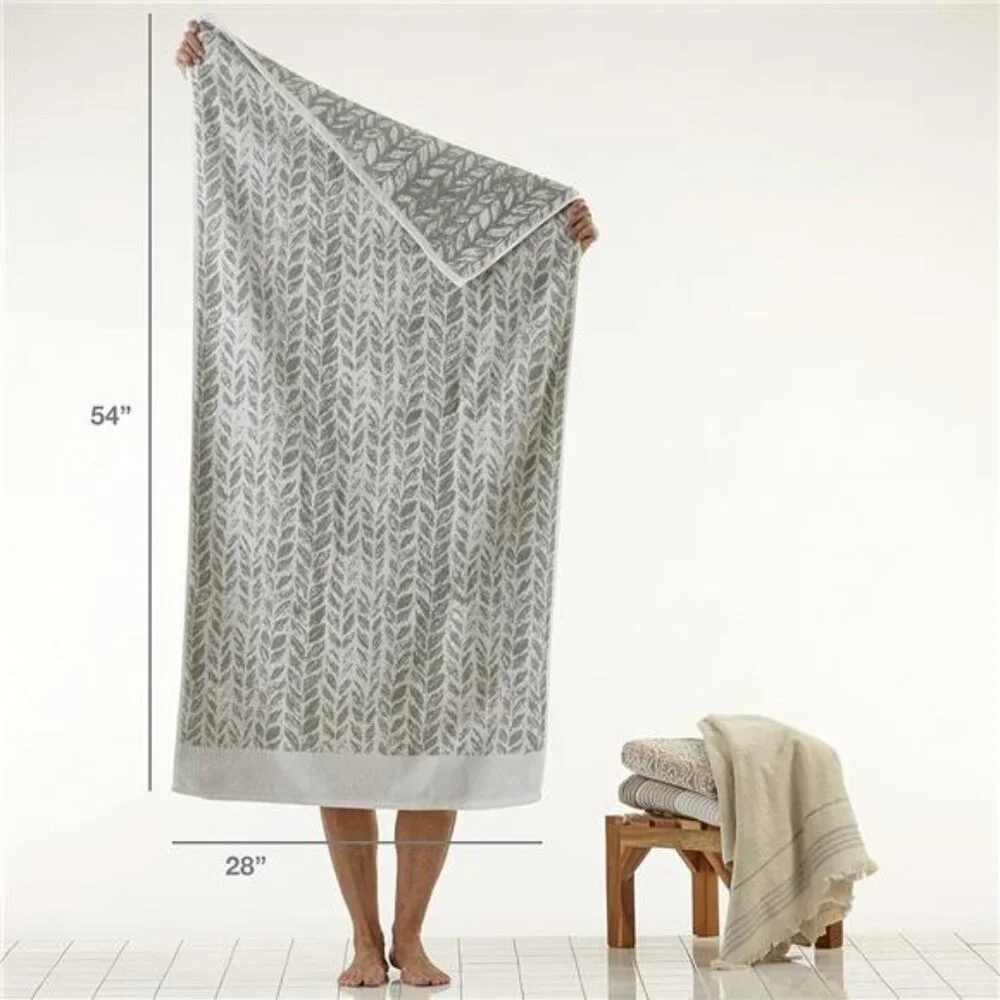 Turkish cotton bath towel sage 28x54 soft absorbent distressed leaf bathroom tow
